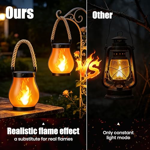 Solar Lanterns Outdoor - 2 Pack Flickering Flame Waterproof