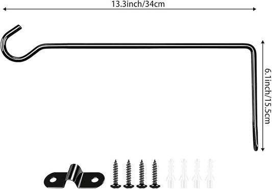 2 Pack Metal Plant Hanger for Wall, Decorative Plant Hooks for Hanging Plants, Indoor Outdoor Wall Plant Holder for Hanging Planters, Bird Feeders Home Decor (Black, 13.3 in-Straight Hook)