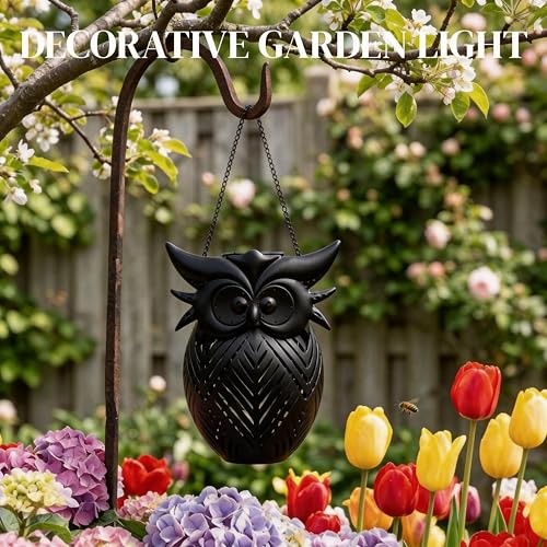 Solar Hanging Owl Lantern - Palm Leaf Shadow