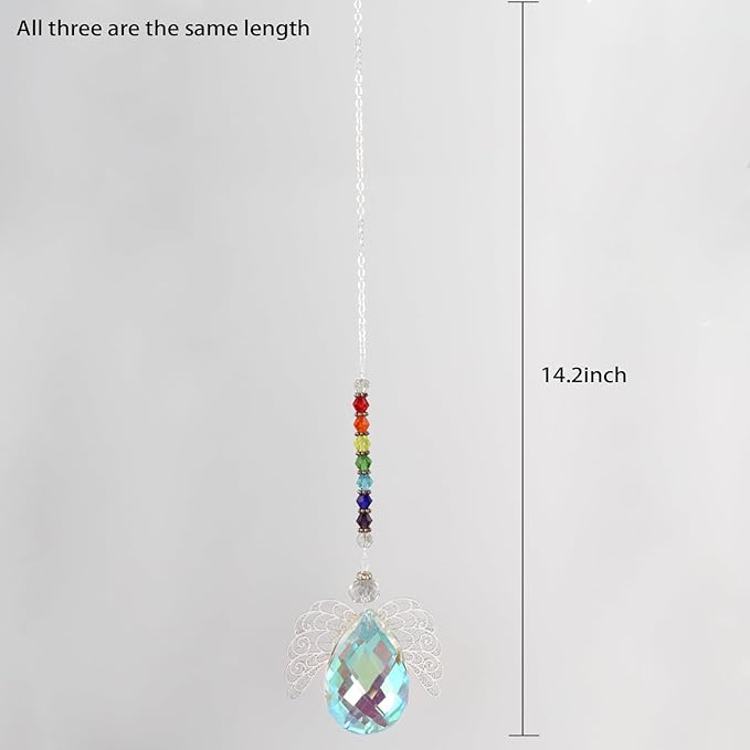 Rainbow Crystal Suncatcher,Angel Suncatcher with Large Wings in The Drop Shape,Guardian Angel for Car