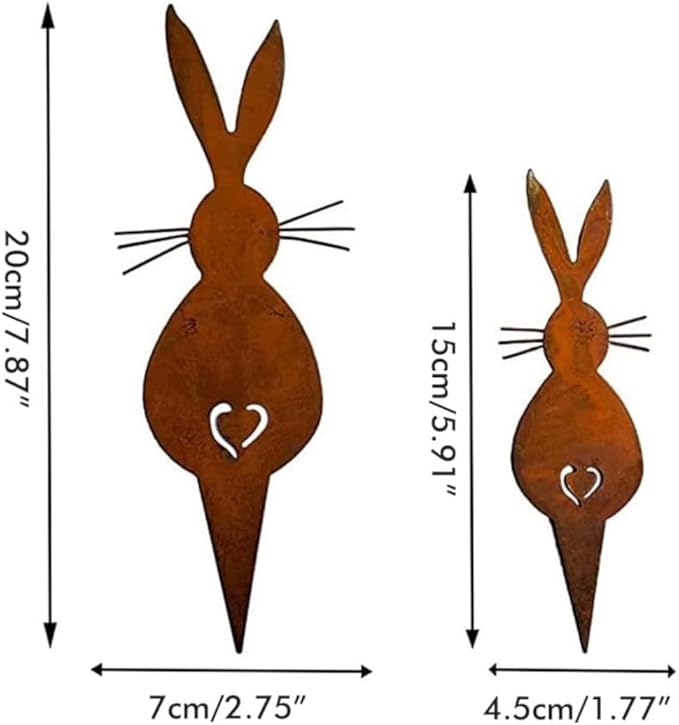 Rusty Rabbit Easter Iron Rabbit Silhouette Garden Plugin Metal Ornament Courtyard Decoration Unique Addition to Outdoor Space (B)