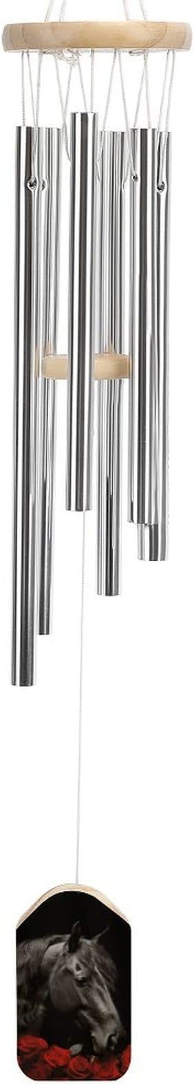 Wind Chimes for Outside,Red Rose and Black Horse Printed Cute Aluminium Windchimes Outdoors,Soothing Melodic Memorial Wind Chime for House Porch Patio Garden Balcony Decor