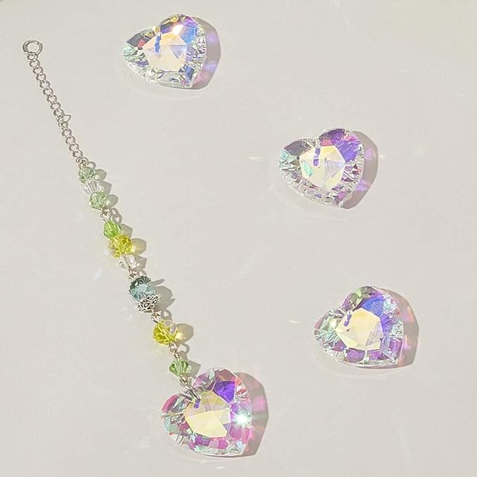 1 Box 12Pcs 1.06 Inch Crystal Heart Prism Suncatcher Glass Heart Ornament Small Clear AB Lamp Prisms Charms Bulk Rainbow Maker Suncatchers for Windows Room Garden Wedding Decoration Pendant