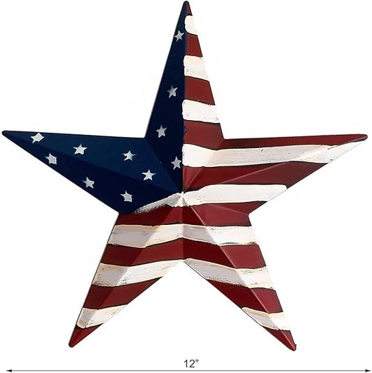 Metal American Flag Barn 3D Star Stripes Patriotic Indoor Outdoor Americana Oudoor Wall Decor (12"X12")