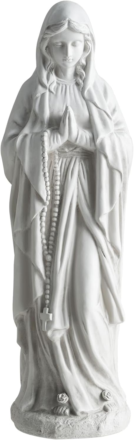 Giantex Virgin Mary Praying Statue 29.5", Blessed Mother Outdoor Religious Statue with Rosary Beads, Weather-Resistant MgO Catholic Yard Decor for Lawn, Patio, Prayer Garden & Memorial, Off White