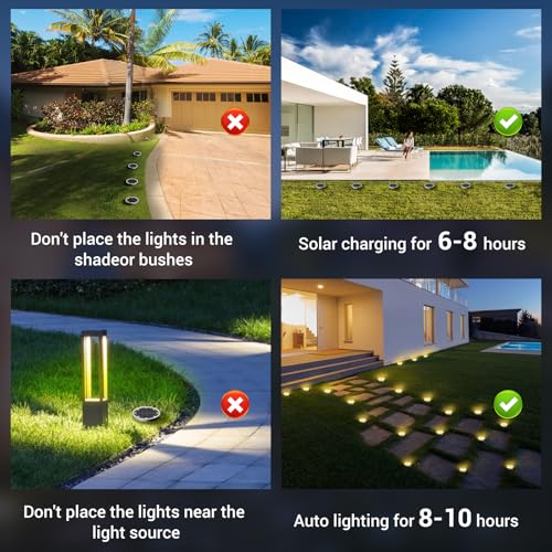 Solar Ground Lights - 12 Pack Waterproof Warm White