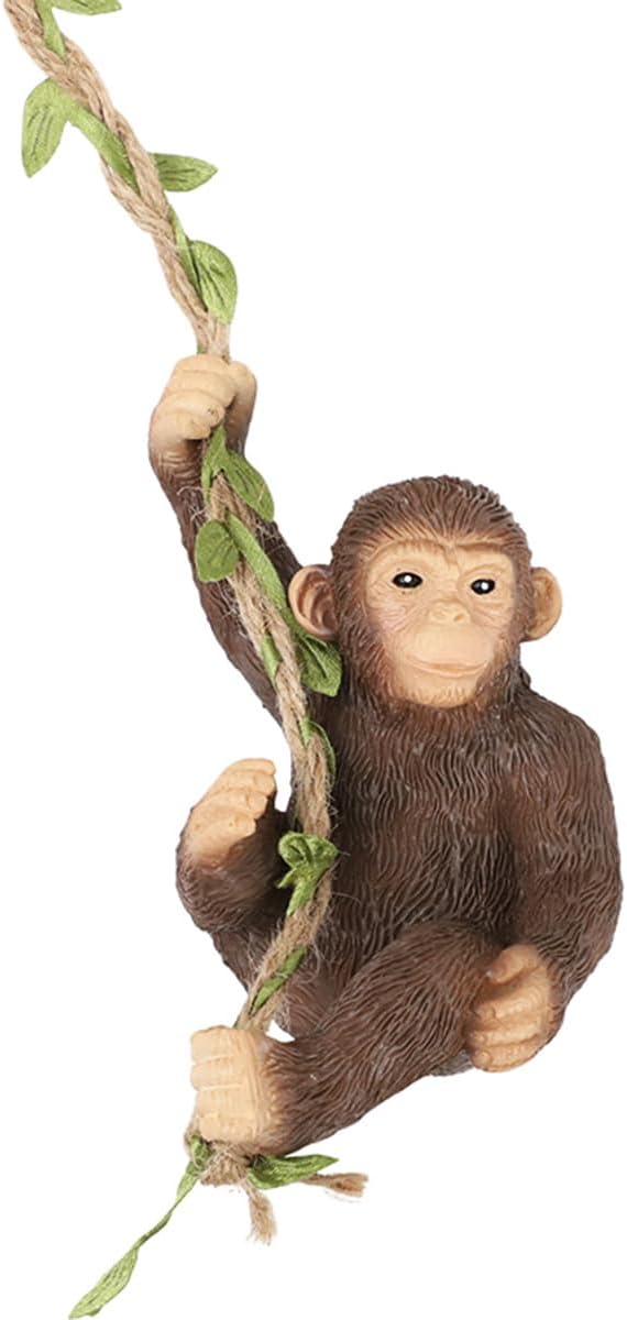 Hanging Animal Garden Statue Outdoor Tree Hugger, Resin Climbing on Vine Figurine Wall Art Sculpture for Patio Lawn Yard Ornaments (Monkey)