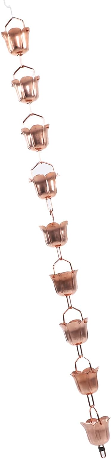 Fabater Rain Chain, 9 Cups 39.37in Easy Installation Customizable Length Copper, Decorative Rain Chain, Gutter Water Diverter with Anchors for Outdoor Garden Yard Decor