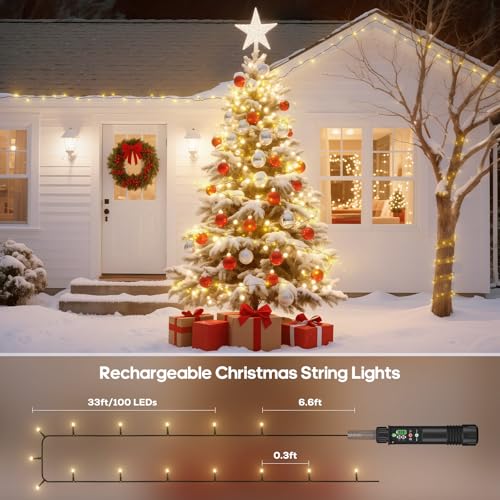 Rechargeable String Lights 66ft 200LED - Warm White, Waterproof