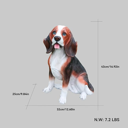 Beagle Dog Garden Statue with Solar Lantern, 16.9" Large Outdoor Animal Figurine with Double-Sided Welcome & On Patrol Sign, Yard Patio Porch Lawn Decor, Pet Lover Housewarming Gift