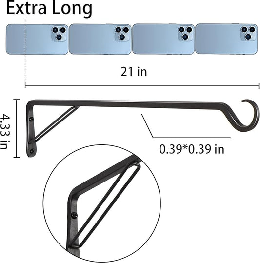 AILIN YELOKIE 2 Pack Extra Long 21 Inch Heavy-Duty Rust-Resistant Solid Steel Plant Hangers and Bird Feeder Hangers for Indoor and Outdoor Decor, Wall Hooks