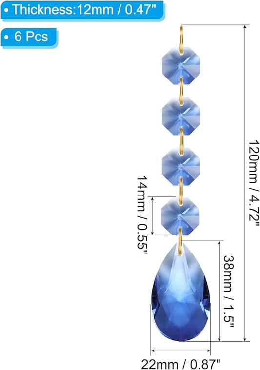 PATIKIL Teardrop Crystal Chandelier Pendants Beads, 6 Pack 120mm Length 38mm Chandelier Prisms Parts Ornaments Hanging Beads for DIY Arts Crafts Decoration, Light Blue