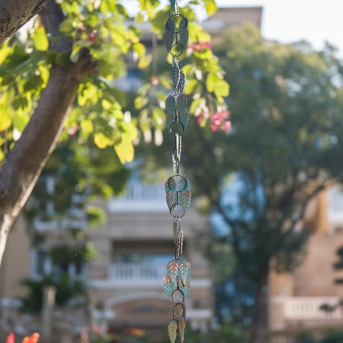 dreamysoul Rain Chains for Outside, 7.87FT Metal Leaf Adjustable Rain Chain, Decorative Rain Catcher Chains for Gutters, Downspout, Eaves, Drainage