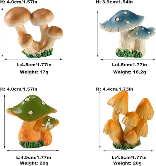 DIYOMR Creative Resin Mushroom Series Fairy Garden Accessories,Mushrooms Figurines Craft Indoor Outdoor Decor for Home DIY Windowsill Tabletop Garden Micro Landscape Decor Bonsai Ornaments, 4Pcs