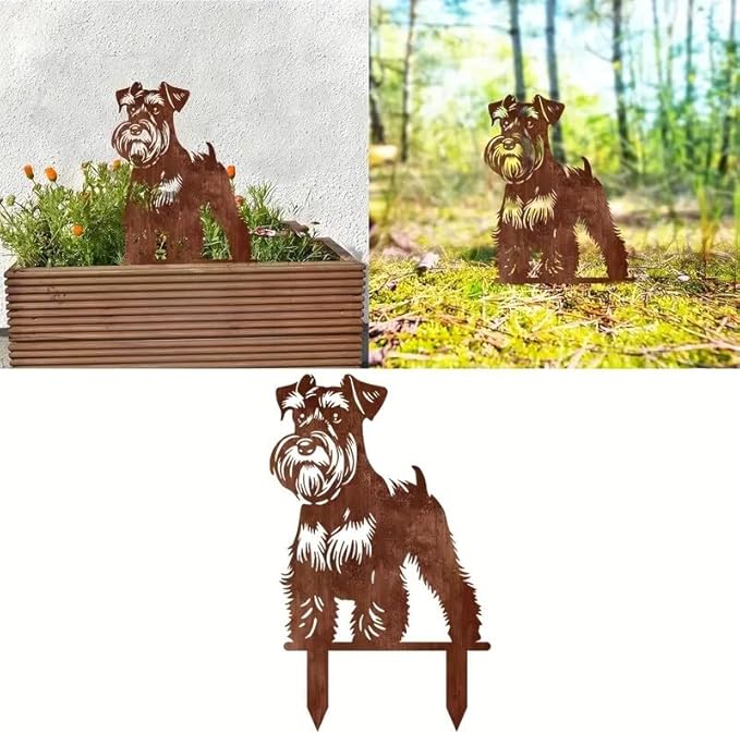 Resama Dog Metal Decorative Garden Stakes - Schnauzer Silhouette Decorative Garden Statues for Outdoor Decor, Unique Gifts for Dog, Lawn Ornaments for Yard and Patio(Rust Colour)