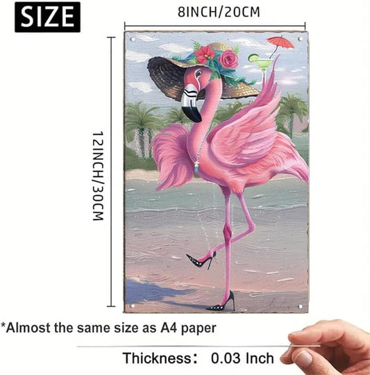 TRENDSTHAN Funny Vintage Metal Signs Pink Flamingo Wall Art Decor Posters Retro Tin Sign Beautiful Flamigos Lady Morden Home Man Cave Garage Restroom Bathroom Decorations Hanging Plaque 12x8 Inch