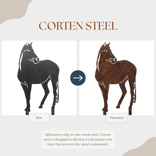 Corten Steel Horse Silhouette Rusting Yard Stake