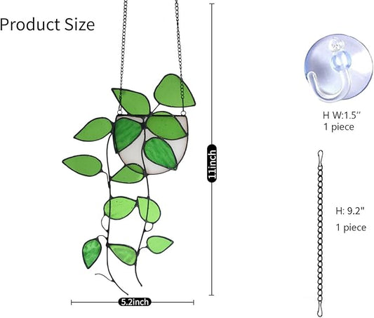 Lolitarcrafts Plant Stained Glass Window Hangings Faux Plant Leaf Suncatchers for Plant Lovers Monther Day Gifts