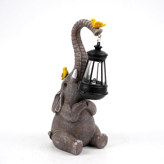 Elephant Garden Statues with Solar Lantern Outdoor Elephants Figurine Resin Elephant Sculpture Solar Lights for Decoration Yard Patio Balcony Lawn Ornament Art Decor, Unique Gift for Grandma Wowen Mom