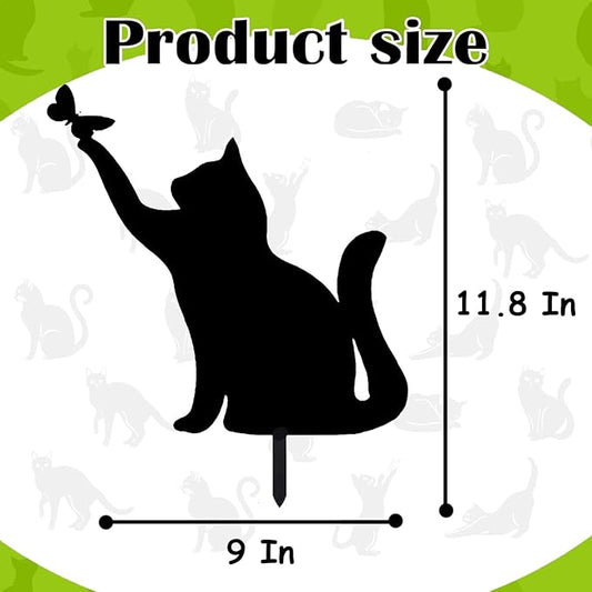 Metal Cat Stake Garden Decor, Yard Decoration Art for Lawn, Gifts for Cat Lovers, Black Outdoor Home Decoration, Metal Kitty Statue (SOCAT)