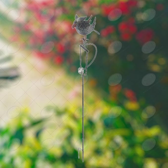 Red Carpet Studios Garden Stake Yard Art Metal and Glass Balance Rocker with 4-Prong Stake, 55" Tall, Owl