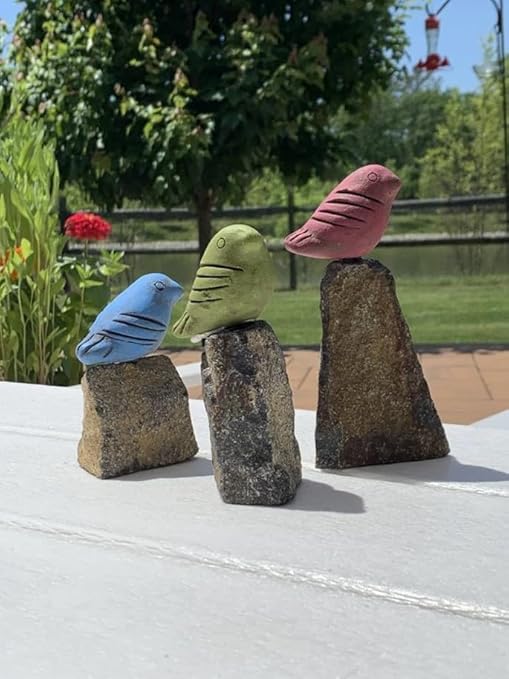 Set of 3 Mini Bird on Rock Garden Statues – Assorted Sizes and Colors, Perfect Gift for Garden Lovers, Gift for Labor Day