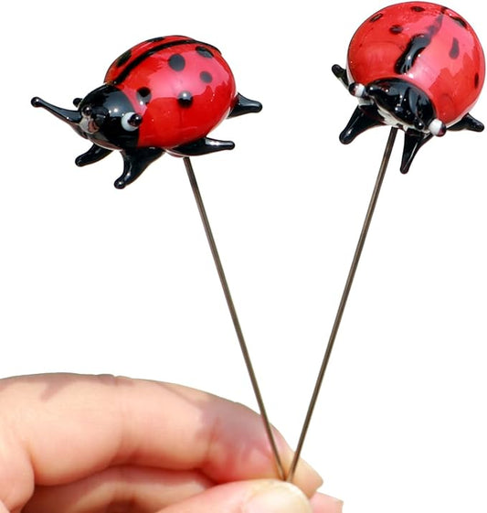 Crystal Insect Glass Ladybird Outdoor Decor Garden Stakes Hand-Blown Artificial Flower Plant Ornaments 2PCS Ladybug Yard Art