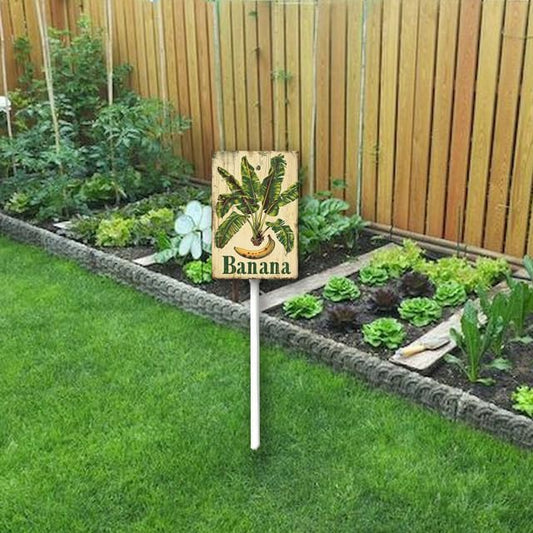 Uptell Vintage Aluminum Banana Fruit Signs Yard Sign with Stake for Garden Fruit Garden Label Stakes Plant Markers for Outdoor Plants Waterproof 8x12 inch