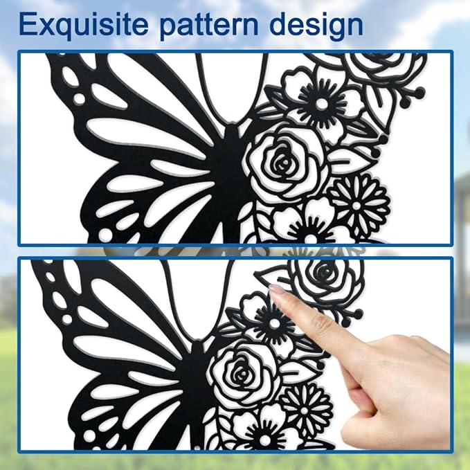 WADORN Butterfly Metal Decorative Garden Stakes, Butterfly Flowers Garden Outdoor Statues Silhouette Boho Butterfly Stakes Metal Butterfly Garden Statues for Lawn Ornaments Yard Patio Outdoor Garden