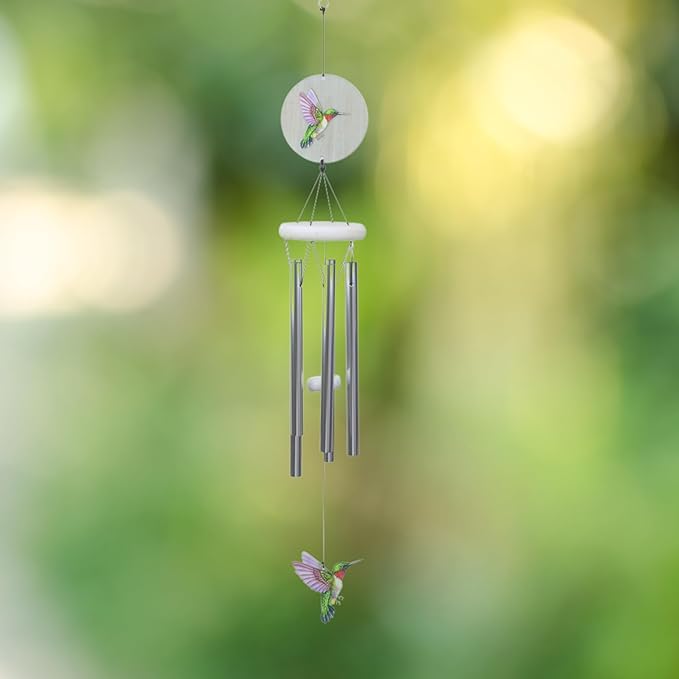 Red Carpet Studios Windchimes - Garden Gifts Farmhouse Style Whitewashed Painted Wind Chime, 30.75" Long, Hummingbird