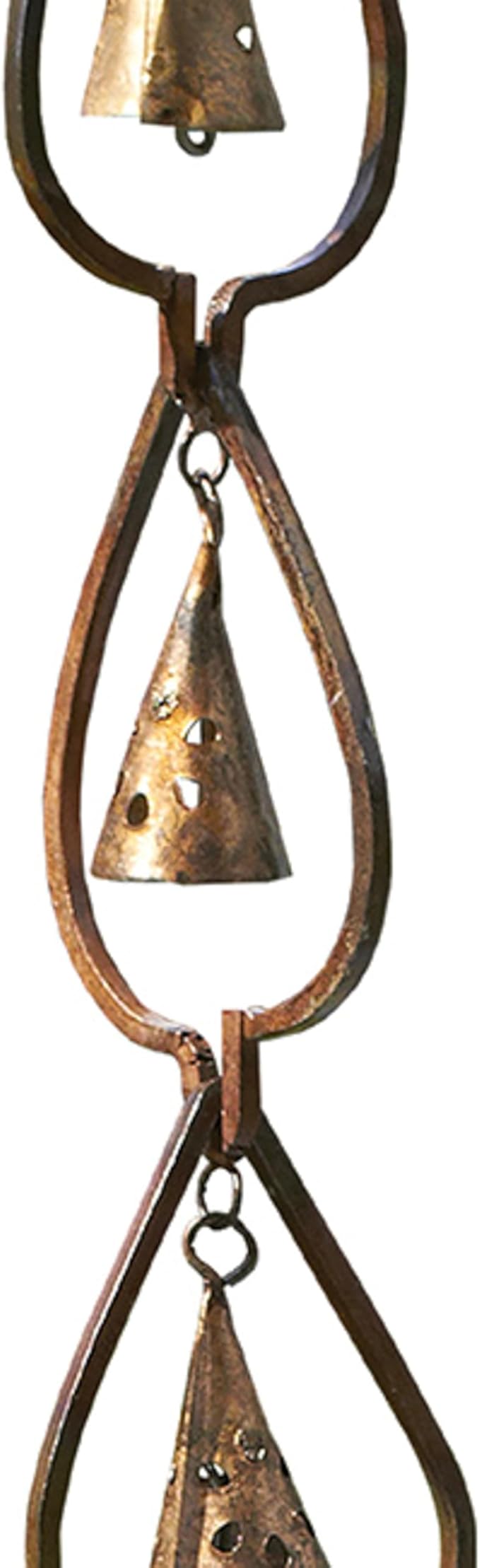 BestNest Ancient Graffiti Aspen Leaf & Bell Rain Chains, Pack of 2 – Decorative Steel Gutter Downspout Replacement with Copper Finish, Leaf Frames & Soothing Bell Chimes