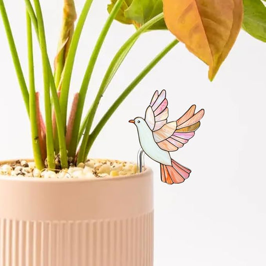 JOONOR 2 Pieces Stained Acrylic Bird Butterfly Flower Pot Hugger Cute Animal Butterfly Bird Statue for Planter Hanger Decorations Outdoor Fairy Garden Planter Edge Accessories,Style C