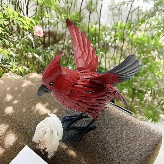 Metal Red Crown Little Red Bird Abstract Art Sculpture Seasonal Sculpture Suitable for Garden, Home, Indoor Furniture, Outdoor Home, Forest Garden, Garden Decoration