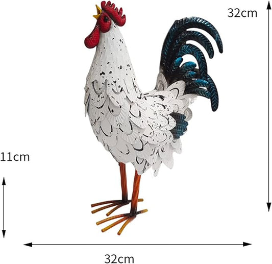 Metal Rooster Decor, Chicken Animal Yard Art Lawn Ornament Figurines Artwork for Outdoor, Patio,Backyard and Home Kitchen Decoration (White)