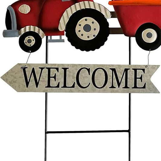 Metal Rustic Interchangeable Truck Yard Stakes with Seasonal Signs Decor for 4th of July Fall Harvest Christmas Winter Holidays Decoration-Set of 4