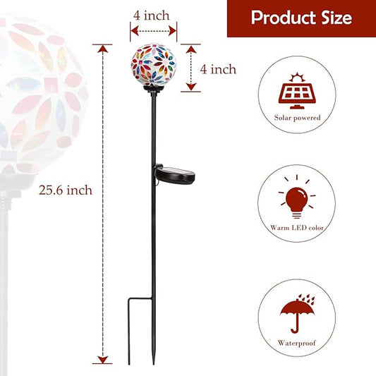 Afirst Solar Lights Outdoor Decorative - Solar Mosaic Garden Stakes Flower Decorative Lights Waterproof for Pathway Yard Lawn Decoration Multi