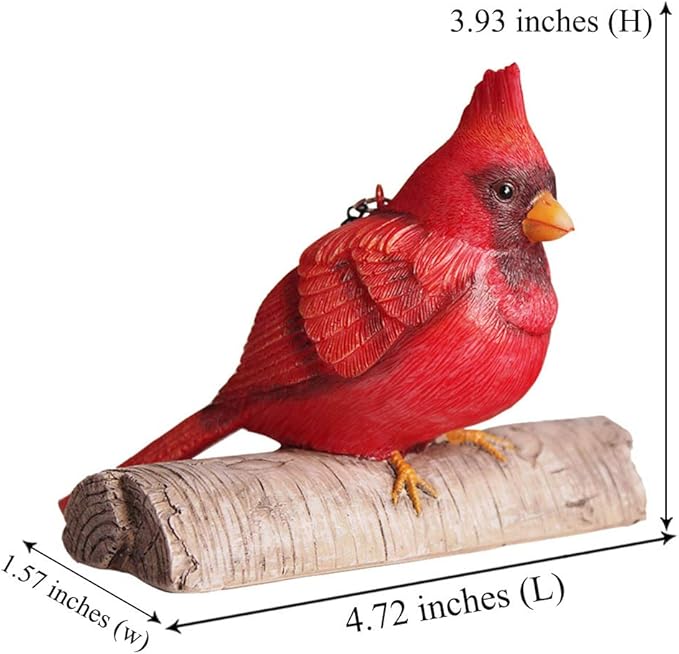 Mini Red Cardinal Bird Ornament On A Tree for Outdoor Indoor Use,Tree Statue Figurines Garden Decor 4.7L X4H