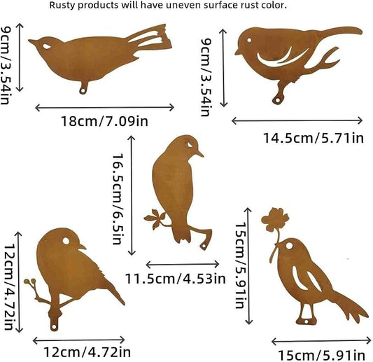 5PCS Rusty Metal Bird Garden Decor, Spring Yard Art Decorations for Outdoor Fence, Lawn & Patio – Unique Outdoor Ornaments