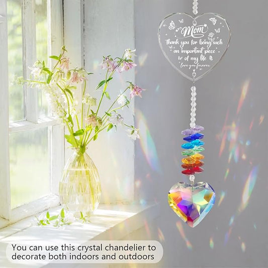 Crystal Suncatcher for Mom, Birthday Gifts from Daughter Son, Personalized Mother's Day Christmas Thanksgiving Present, Window Hanging Ornament for Home Garden Decor