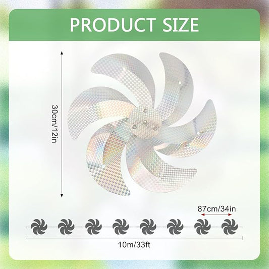 10 Meters 8 Pieces Reflective Pinwheels Bird Repellent Devices Outdoor Windmills, 12 Inches Silver Wind Spinners Outdoor Decor to Scare Birds, Large Shiny Rotating Pinwheels for Yard and Garden