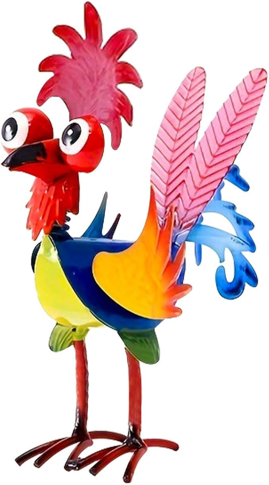Metal Rooster Yard Statue, Wacky Outdoor Garden Statues, Metal Rooster Yard Garden Decorations Statues, Chicken Ornaments Yard Art for Backyard Patio Lawn Decorations, Gifts for Chicken Lovers (C)