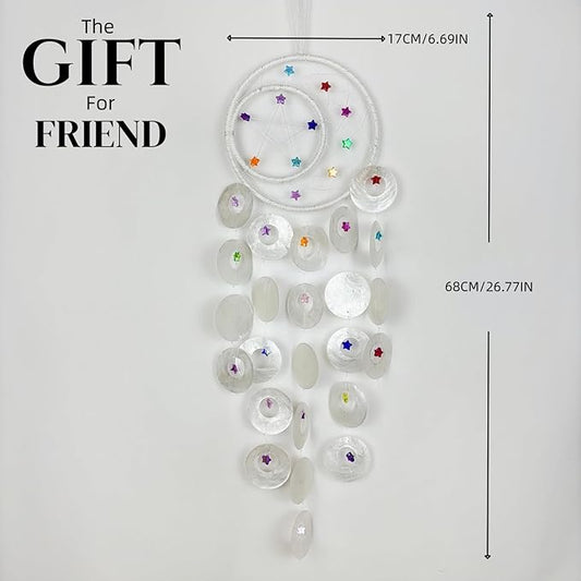 Wind Chimes for Outside Dream Catcher Colorful Stars Capiz Shell Windchime Seashell Sea Glass Beach Coastal Crafts Decor for Garden Patio Yard Unique Outdoor for Women