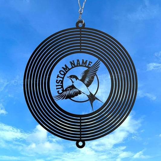 Personalized Swallow Metal Wind Spinner, Custom Outdoor Ornament for Yard Display, Kinetic Bird Art, Nature Lover Gift (Swallow Garden Wind Spinner)
