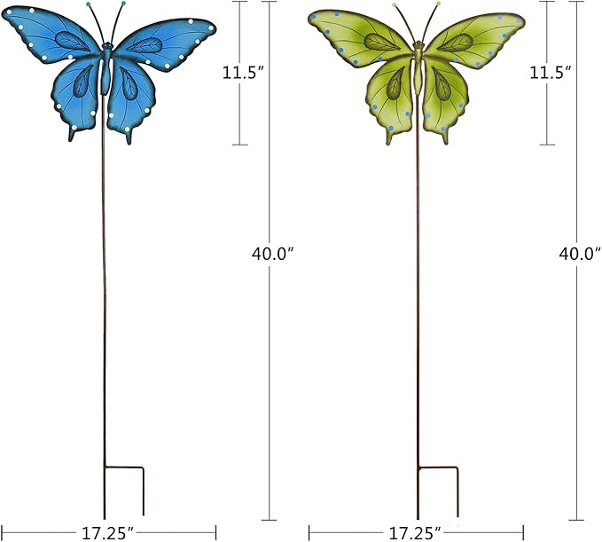 Metal Garden Stakes Spring Yard Sign Decorative Plant Stake Lawn Art Patio Decor Pathway Ornaments Indoor Outdoor Decoration (Blue+Green Butterfly)