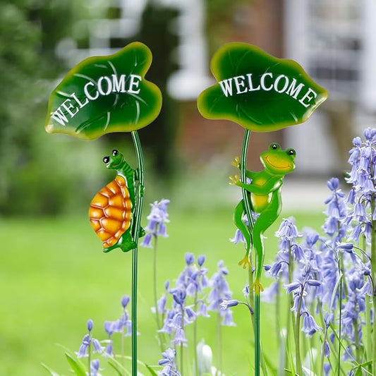 2Pack Frog Decorative Garden Stakes,Metal Tortoise Yard Art Decor for Outside Decor,Spring Outdoor Decor for Pathway,Lawn,Patio,Yard