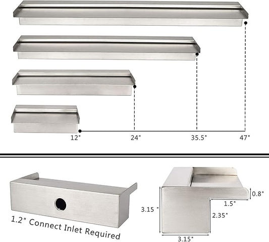 Pondo 24" Waterfall Pool Fountain, 304 Stainless Steel Pond Waterfall Spillway with Wider Water Flow Platform, Professional Spray for Sheer Descent Garden Outdoor