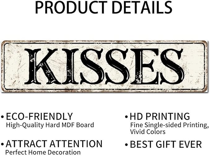 Madcolitote Vintage Kisses Wood Sign Kisses Street Signs Customized Rustic Wooden Wall Art Farmhouse Wall Decor Kitchen Wall Hanging Signs Wall Sign Home Decor Housewarming Gift 6x24in