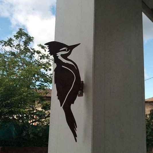 Rusty Metal Bird Silhouettes Garden Fence Decor Woodpecker Gardening Country Metal Bird Robin Yard Art Decoration Steel Outdoor Decor Garden Statues