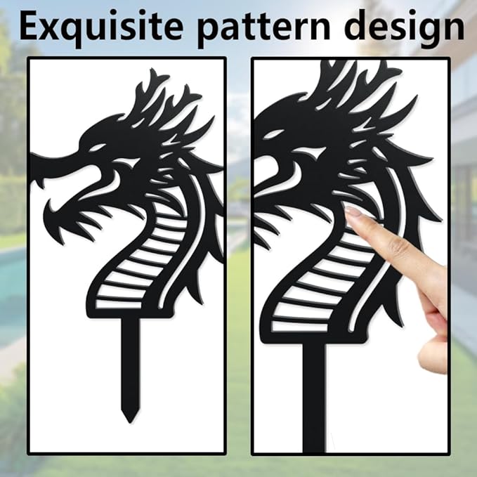 WADORN 3 Styles Dragon Metal Decorative Garden Stakes, Funny Chinese Dragon Metal Silhouette Statues Animals Garden Ornament Gifts Black Yard Art Decoration for Outdoor Backyard Patio Lawn Walkways
