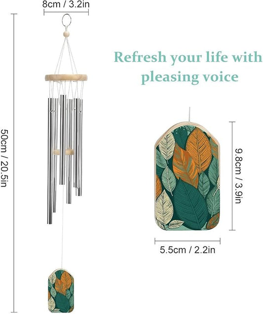 Wind Chimes for Outside,Carpeted with Leaves Printed Cute Aluminium Windchimes Outdoors,Soothing Melodic Memorial Wind Chime for House Porch Patio Garden Balcony Decor